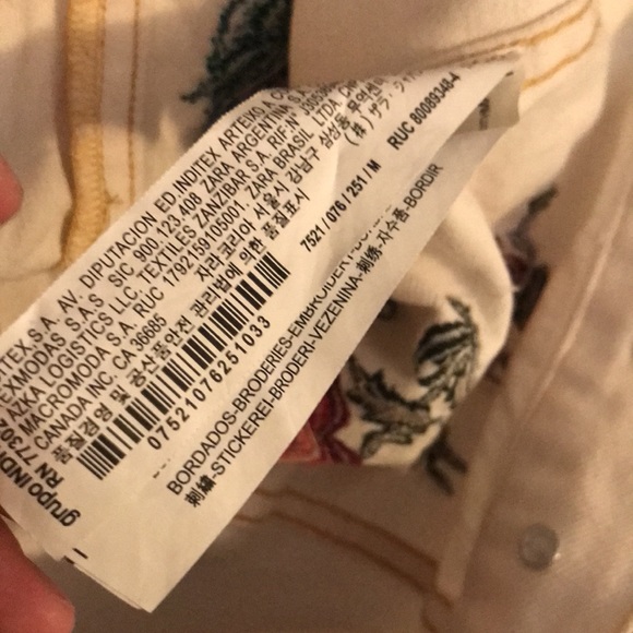 Zara Women “Cooler then you” Embroidered Beaded White Jean Jacket RARE - Picture 9 of 11